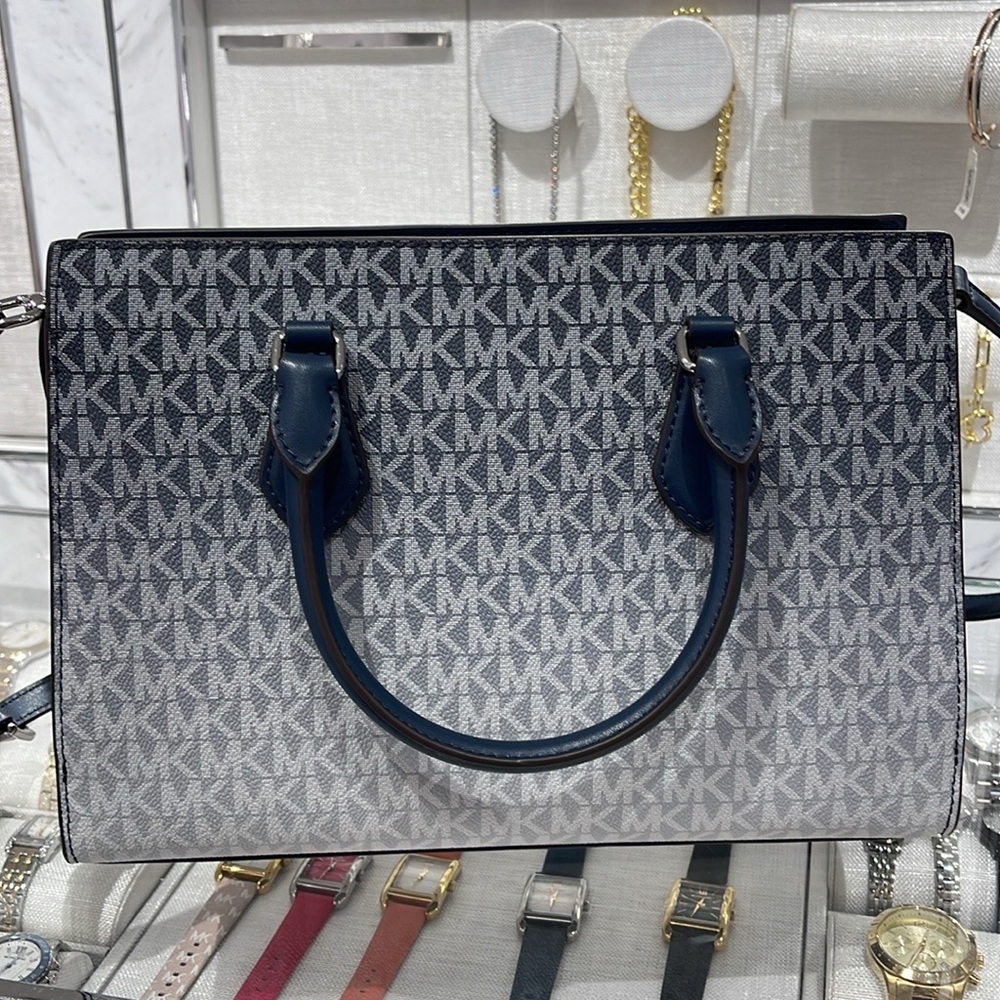 MICHAEL KORS Sheila Medium Ombré Signature Logo CZ Satchel Crossbody 
Navy 
NWT - Picture 15 of 16